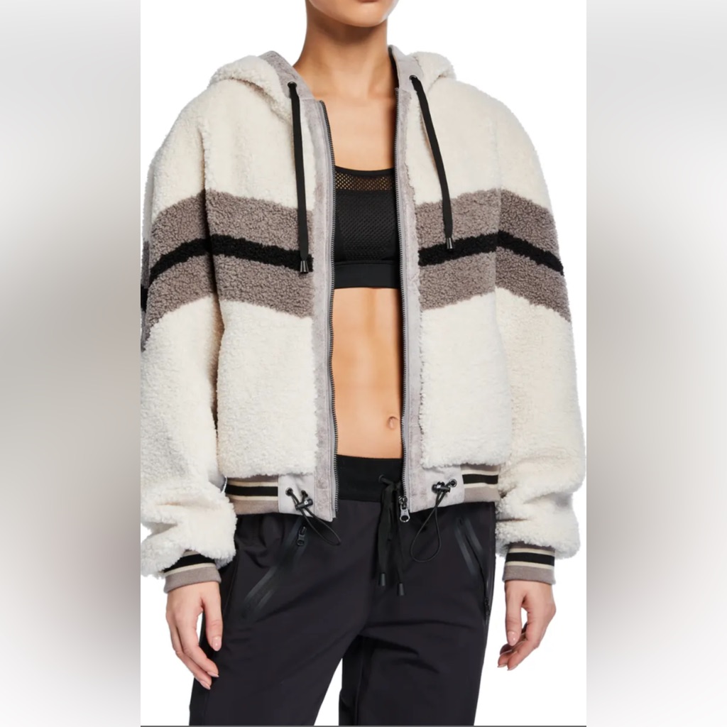 Blanc Noir Faux Shearling Cropped Hoodie Jacket